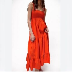 Zara Bright Orange Smocked Dress